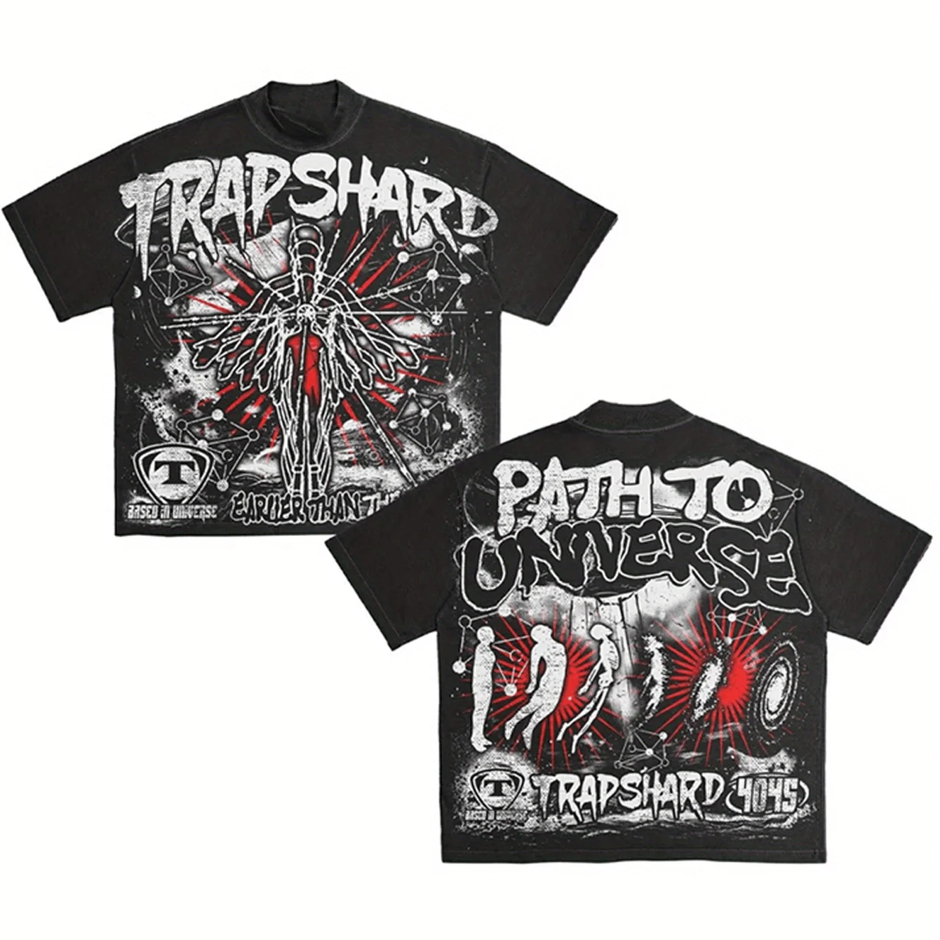 

Men's Y2K style pattern T-shirt 100% cotton soft and breathable retro summer streetwear "TRAPSHARD" design casual short sleeves