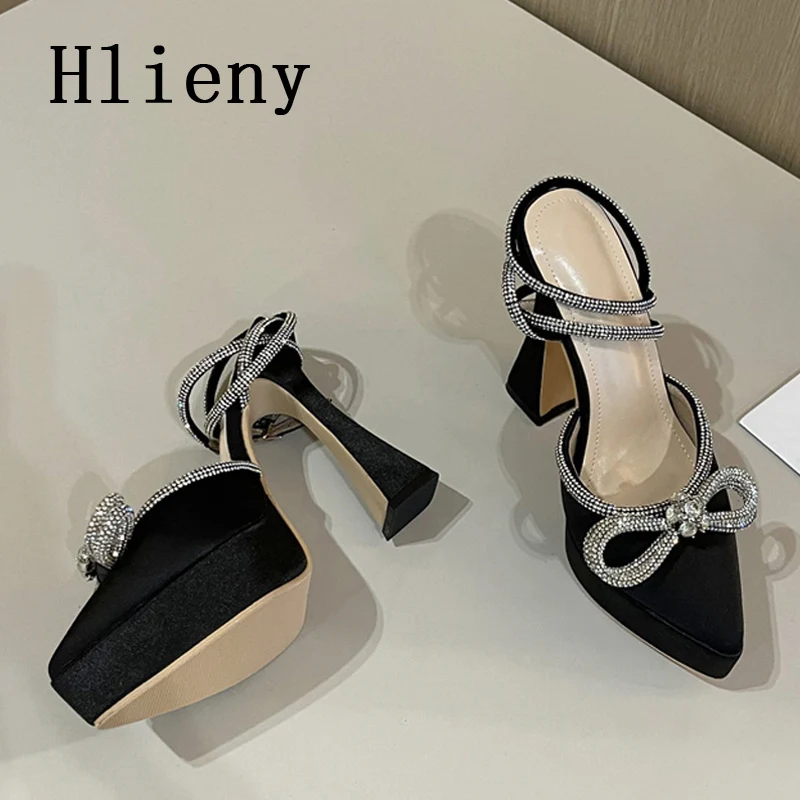 Hlieny 2024 Spring Autumn Women Pumps Fashion Platform Pointed Toe Butterfly-Knot Crystal Party Shoes Ankle Buckle Strap Sandals