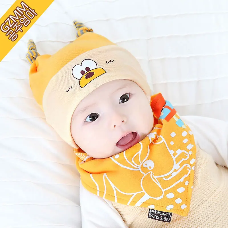 Cute Kids Hat Cap with Bibs Candy Solid Colors Boys Girls Baby Beanies Hats Cotton Born Baby Hat Bibs Toddler Infant Caps