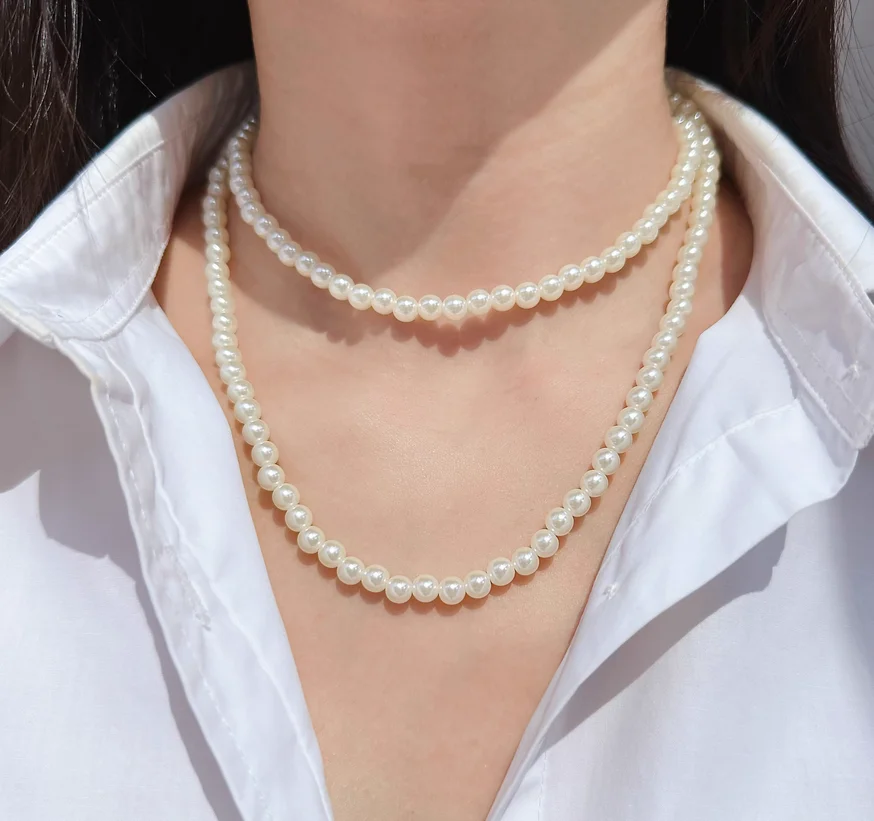 

Multi-wear French elegant Pearl long necklace fashion multi-layered sweater chain