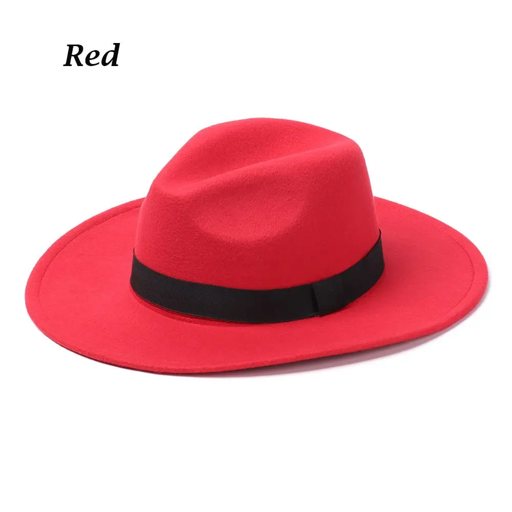 Women Men Vintage Stage Performance Wide Brim Woolen Panama Jazz Cap Cowboy Hat Fedora Hat