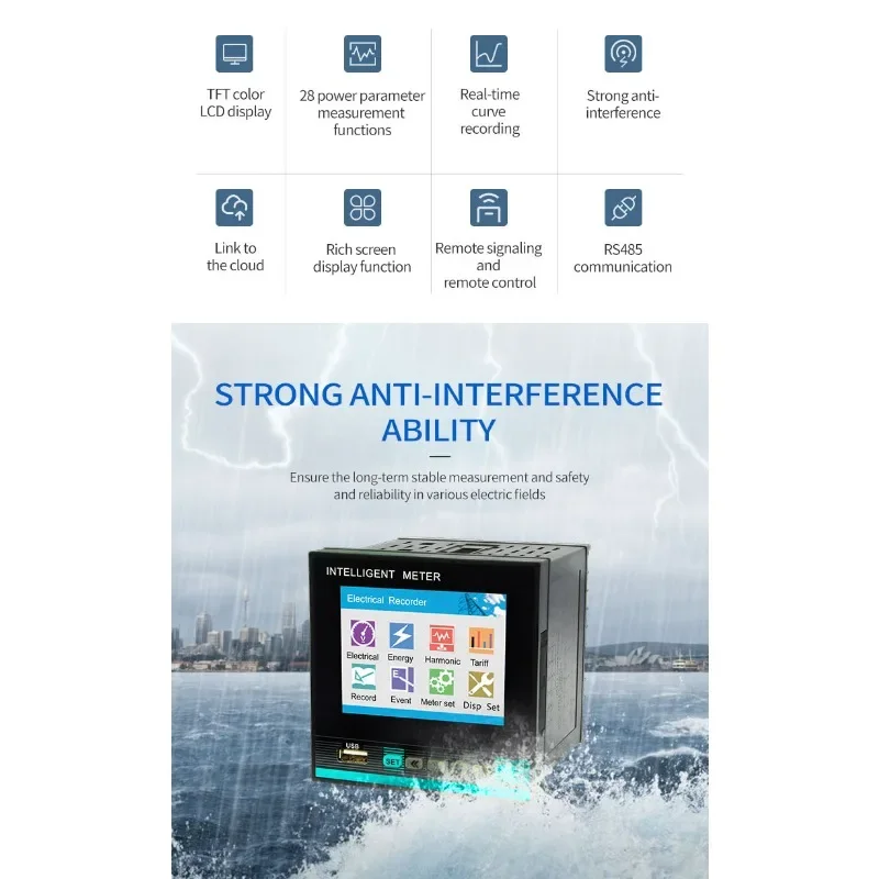 LCD Display Intelligent High Precision Multi-function 3 Phase Recorder Power Meter With RS485