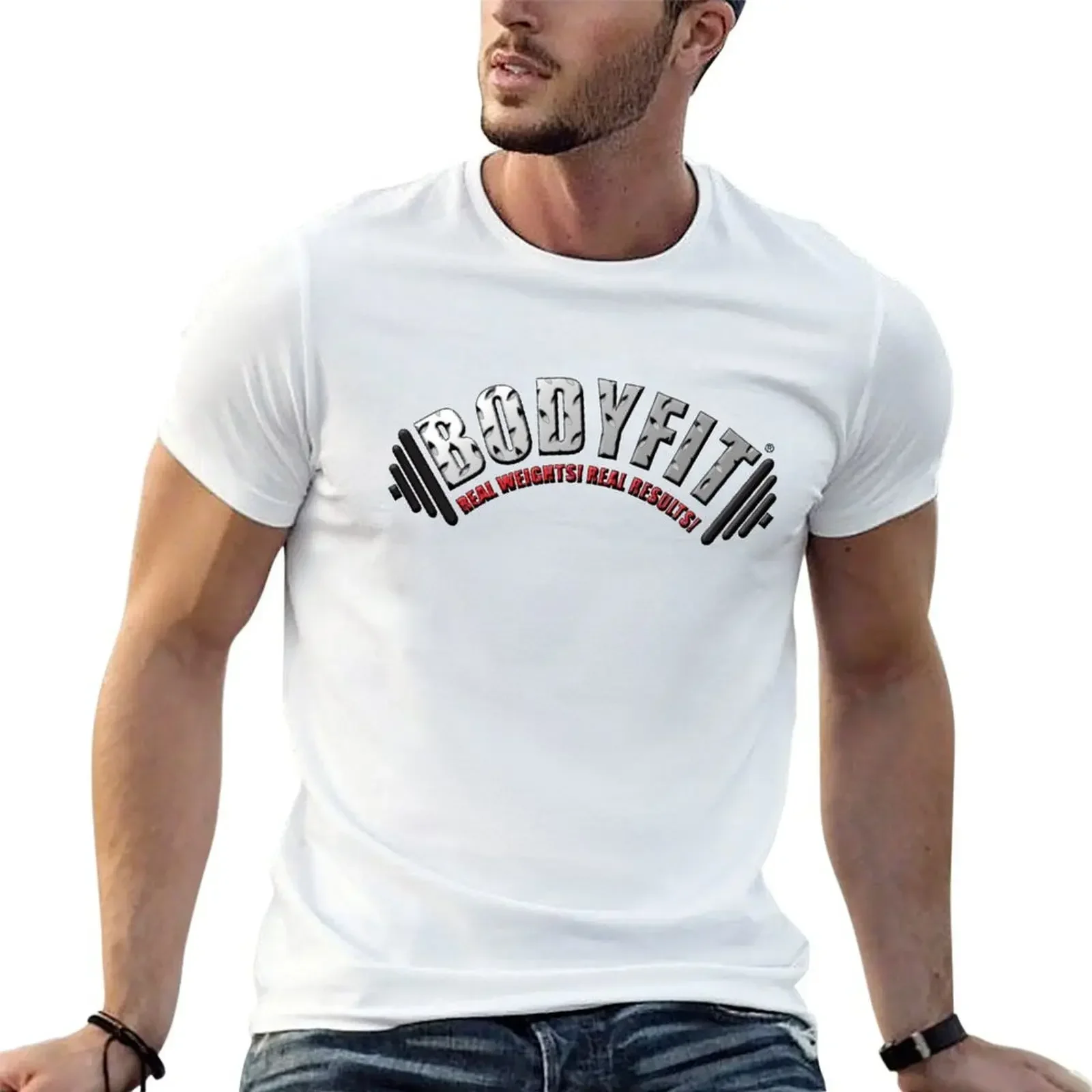 BODYFIT Diamond Plate Real Weights Real Results Logo T-Shirt custom t shirt oversized shirts graphic tees sweat shirts, men