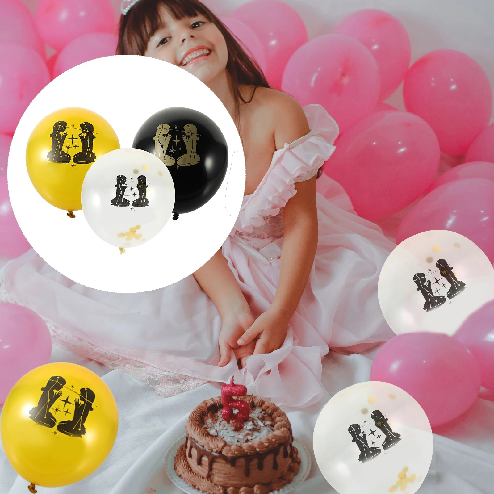 

15pcs Zodiac Balloons Latex Creative Design Party Decor For Wedding Birthday Festival Background Props Black Gold Transparent