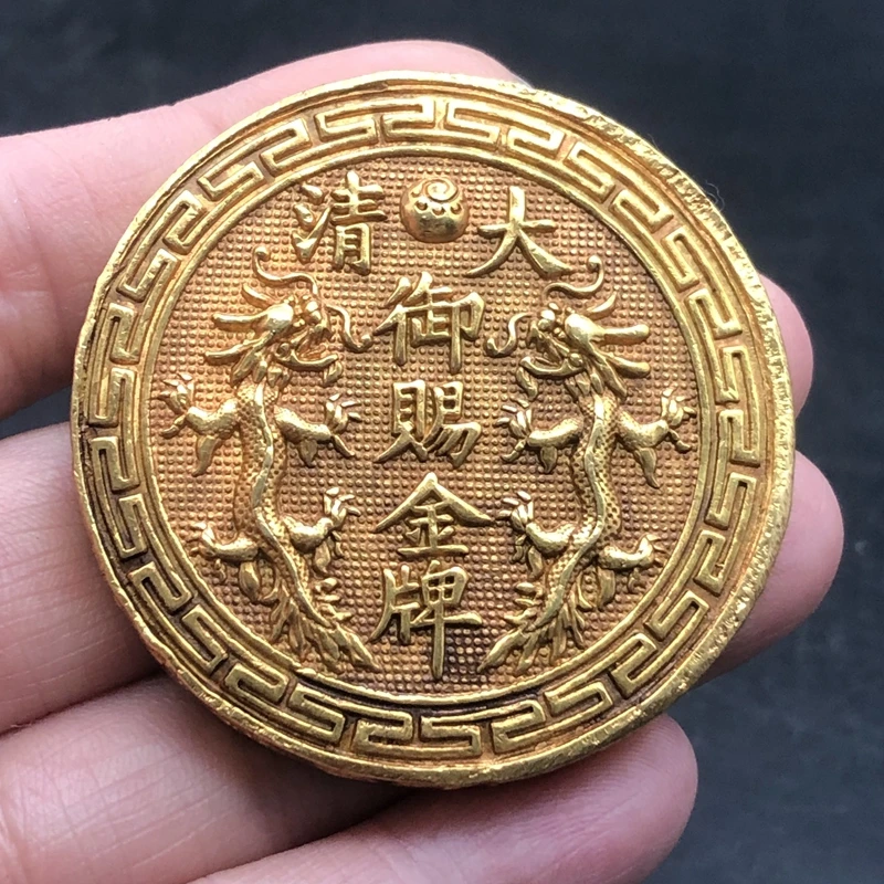 

Ancient coin collection, Qing Dynasty imperial gold medal, Fuzhou shipping gilt coin, Shuanglong gold coin thickened version