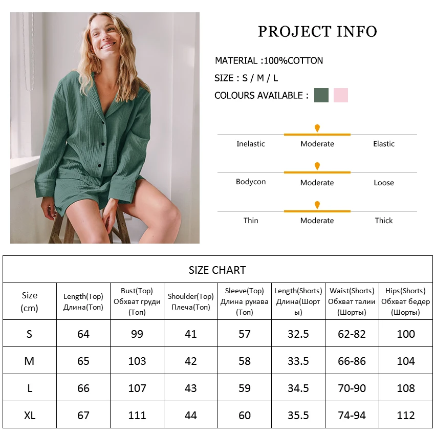 Cotton Sleepwear Women Pajama Turn Down Collar Suits With Shorts Long Sleeve Pajamas For Sleep Nightgowns Casual Nightwear