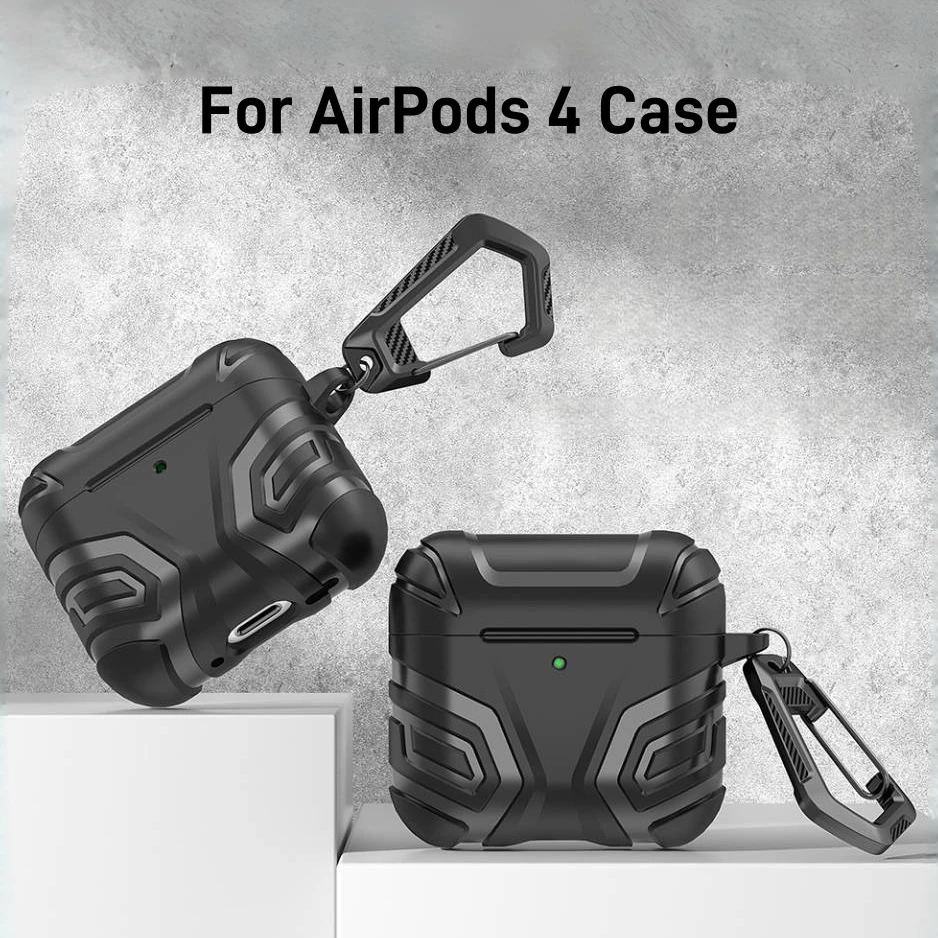 

For AirPods 4 Case TPU Shockproof Switch Case Cover Keychain Armor Headphone Case For Apple Air pods 4 2024 Case