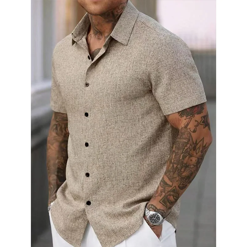 

Men's Solid Color Short Sleeve Lapel Knit Shirt Jacquard Casual Top