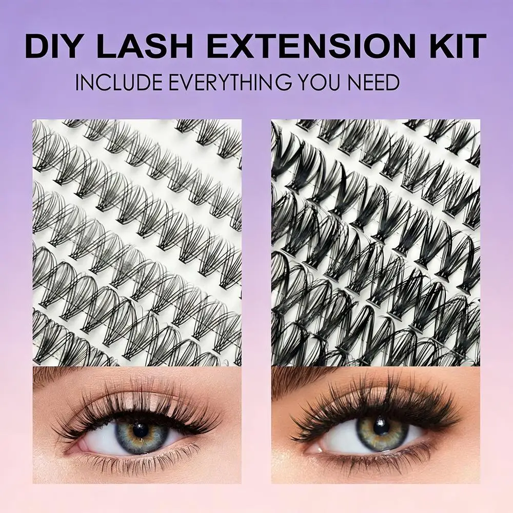 Segmentiertes Single-Cluster-Set für falsche Wimpern 20D 40D Gemischte Anwendung von Wimpernverlängerungen mit Pinzette, Bürstenkleber