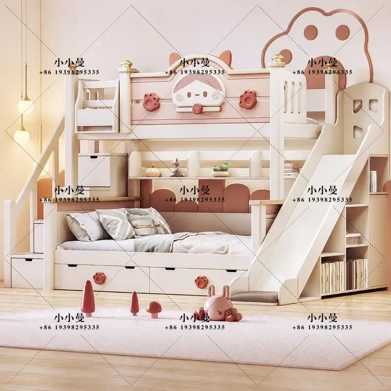Solid Wood Bunk Bed Multi Functional High Low Mother Child Two Layer Princess Small Apartment Bed