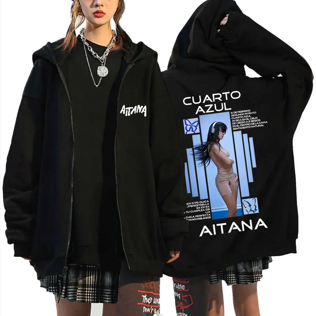 

Singer Aitana Cuarto Azul Album Graphic Zipper Hoodie Men Women Fashion Casual Zip Up Jacket Unisex Oversized Zip Up Sweatshirt