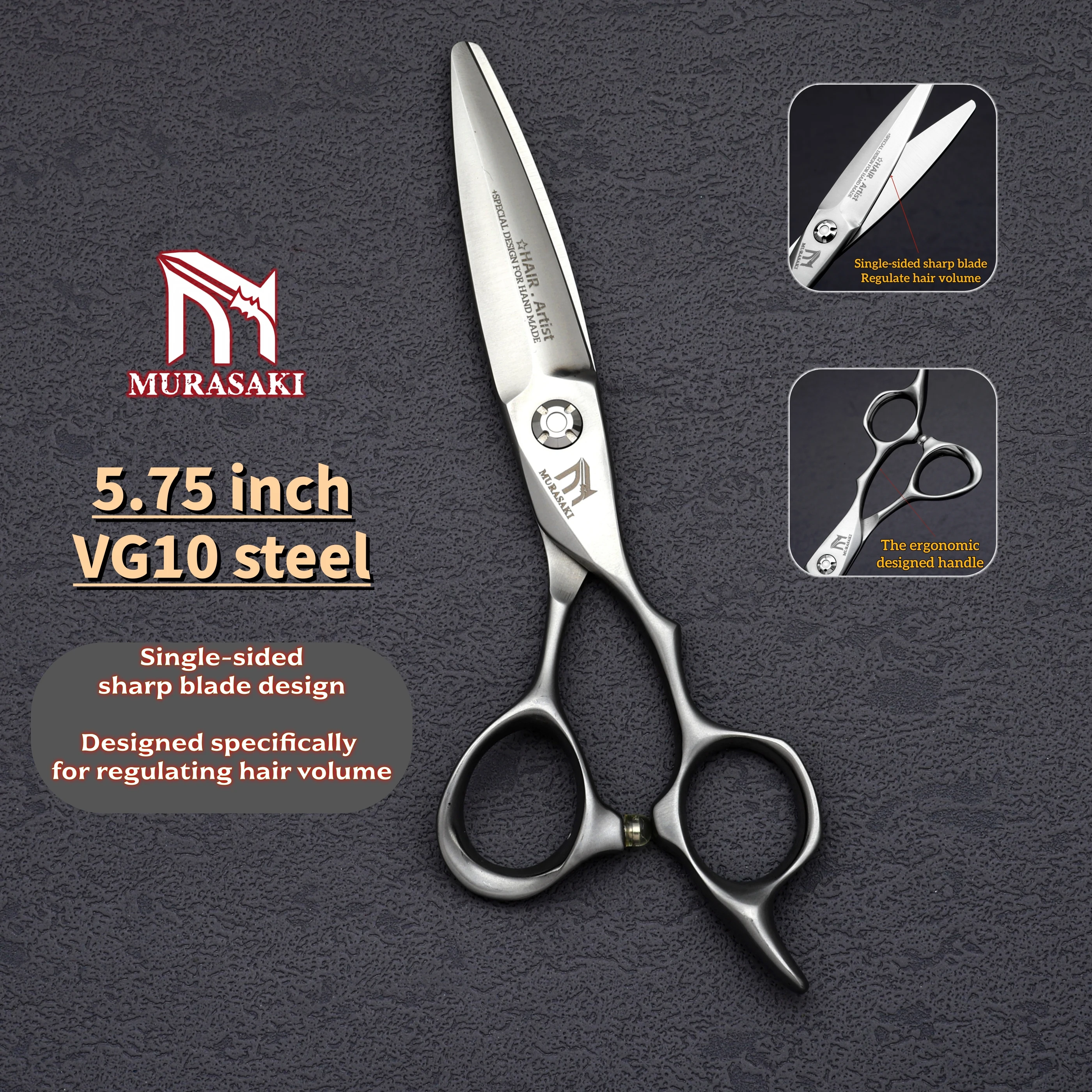 Professional VG10 Steel Barber Scissors, 5.75 Inch Willow Leaf Single-Sided Sharp Blade, Specialized for Regulating Hair Volume