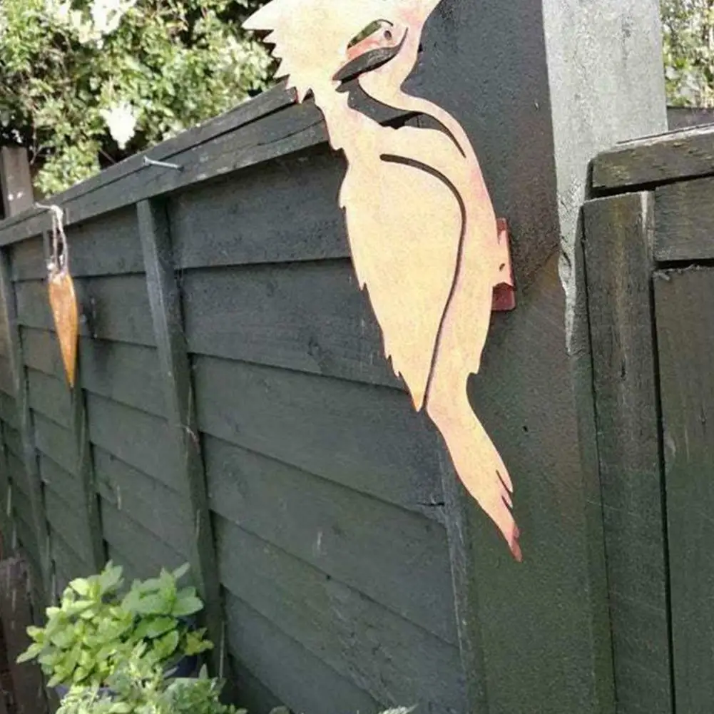 Rusty Metal Bird Silhouettes Garden Fence Decor Woodpecker Gardening Supplies Country Art Robin Design Stake Decorations