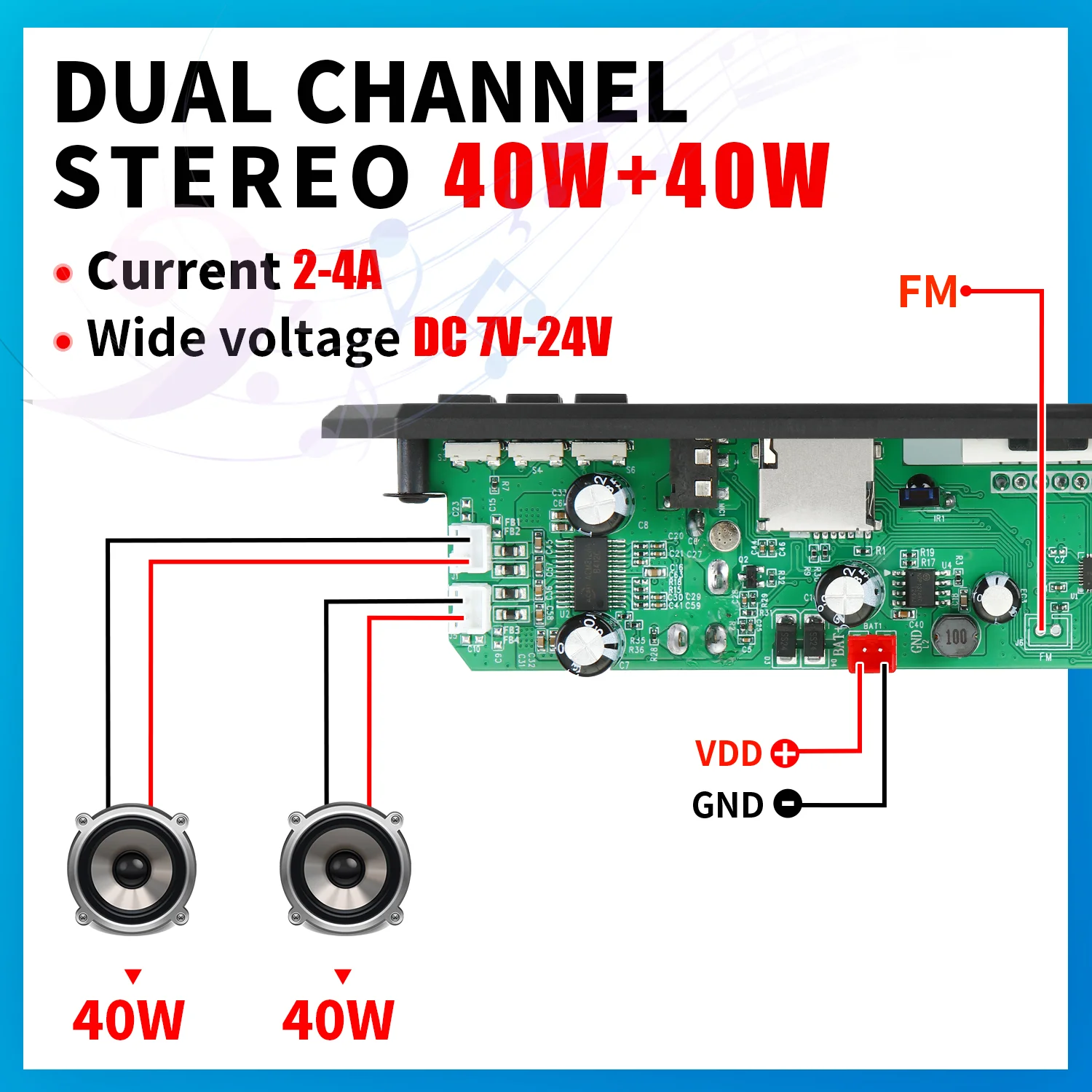 DC 12V  80W Bluetooth 5.0 MP3 WMA WAV APE Decoder Board Hands-free Car Audio Microphone USB TF FM Radio Mp3 Music Player Speaker