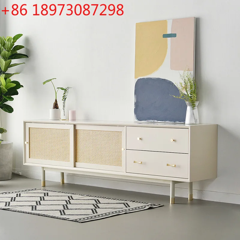 

Скандинавский свет, роскошный креативный ТВ-шкаф из цельного дерева, современный простой аудиовизуальный шкаф из ротанга ручной работы