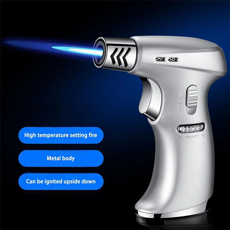 Handheld Jet Windproof Gas Lighter High Temperature Blue Flame Cigar Lighters for Kitchen Cooking Outdoor Camping Best Gifts