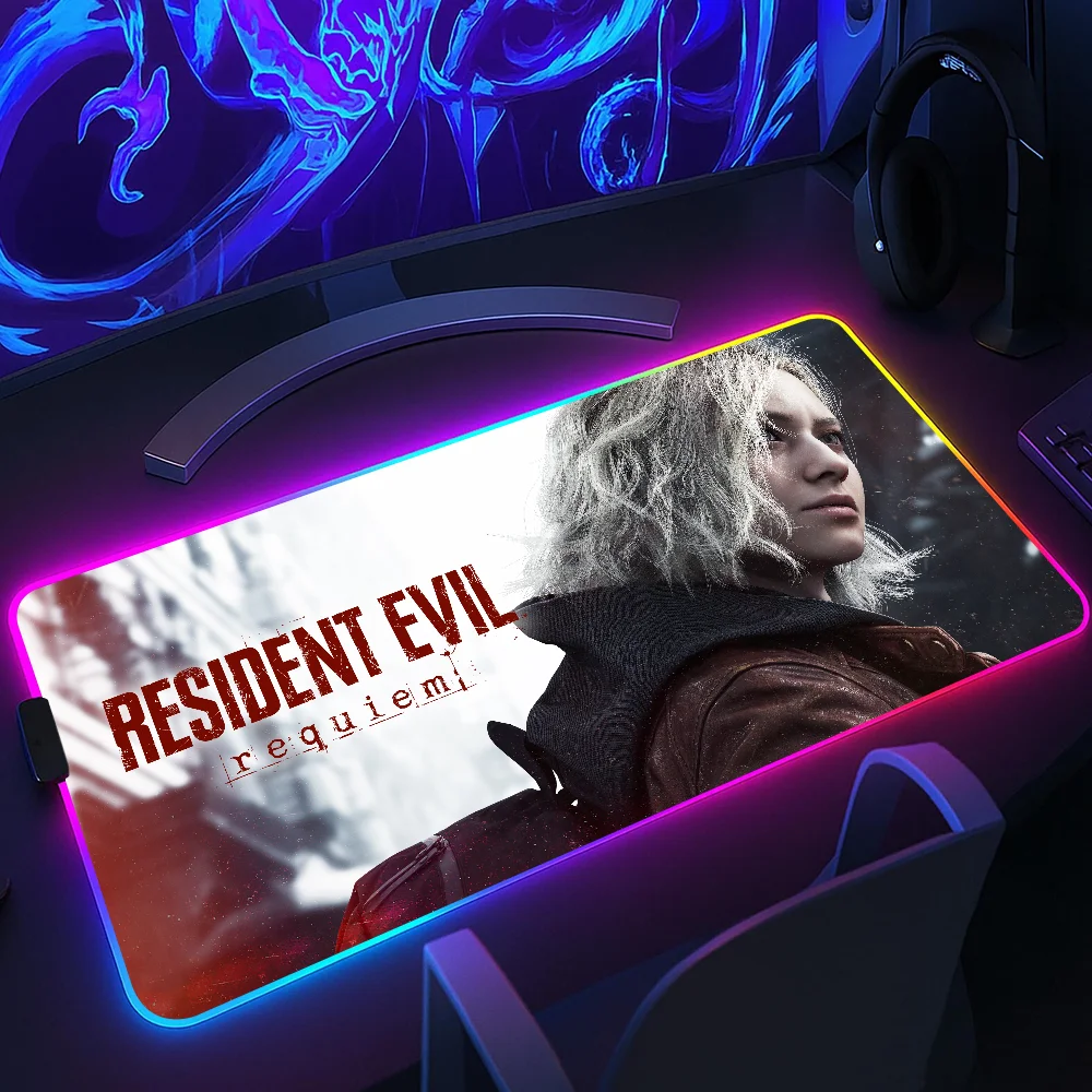 R-Resident Game E-Evil Requiem Mouse Pad RGB LED Light Non-Slip Rubber Base Waterproof Office PC Home Desk-Mat USB Large Game