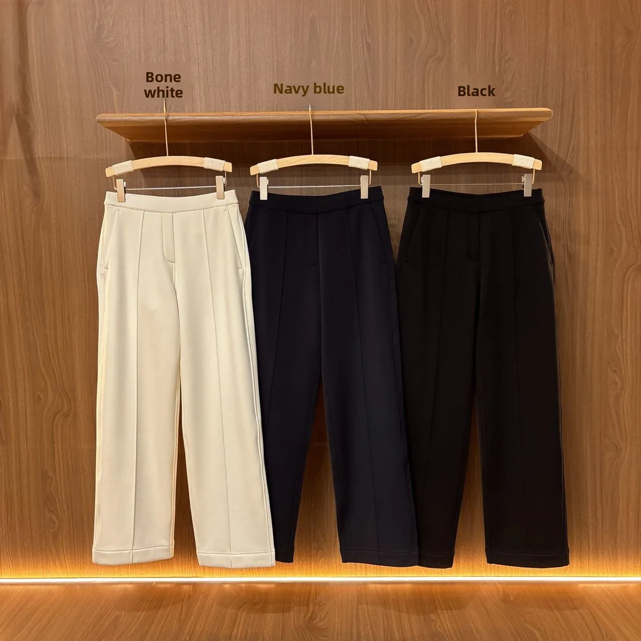 

Thiened Fce Warm Slimming Autumn Winter Straight Leg Casual Loose High Waist Zipper Pure Color Women's Long Pants