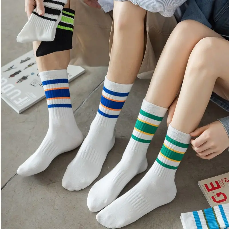 Women's Stockings White Couple Cotton Socks It Can Be Worn All Seasons Color Stripe Girdle Waist Sport Basketball Neutral Socks