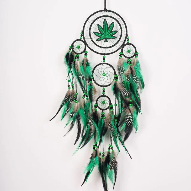 Maple Leaves Feathers Dream Catcher Large Window Hangings Handmade Wind Chimes Bedroom Decorations Home Decor Door Pendants Gift