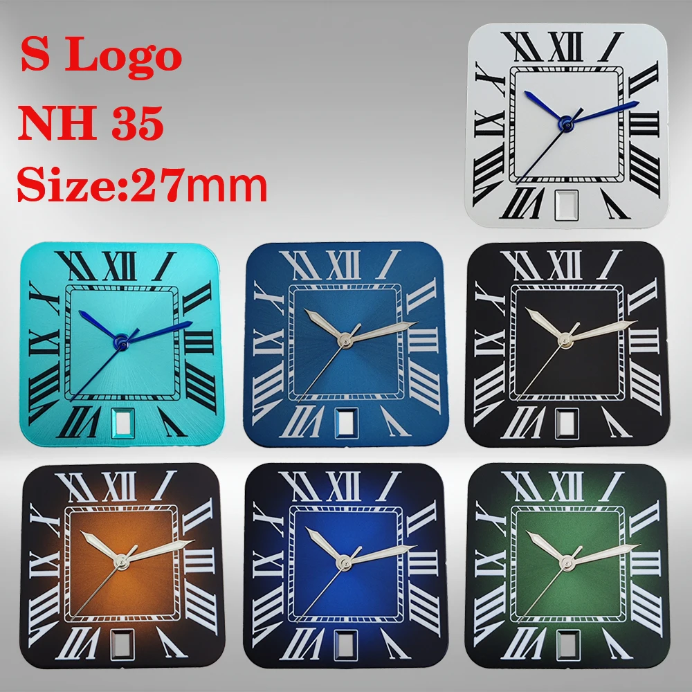 

New 27mm S Logo Square Rome Dial Fit NH35/NH36/4R/7S Automatic Movement Fit 6 O'clock Watch Accessories Repair Tool