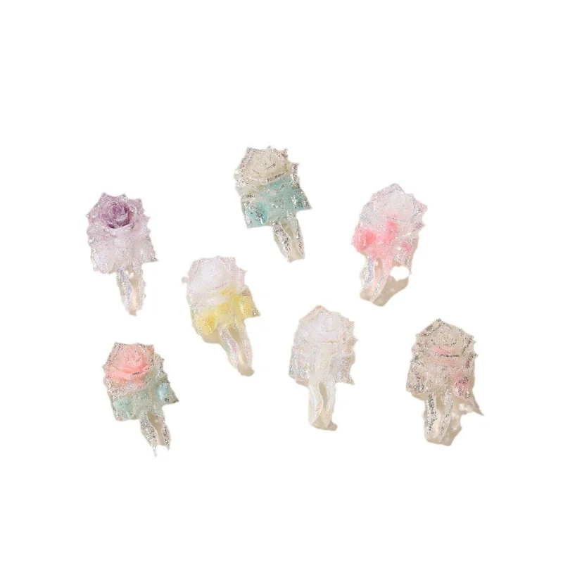 เสน่ห์เล็บกุหลาบ 3D 20 ชิ้น - เพ้นท์เล็บลายดอกไม้หรูหราพร้อมริบบิ้นที่ไหลสําหรับการแต่งเล็บกลางคืนและกลางวันที่สวยงาม