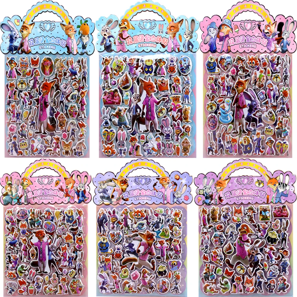 Zootopia Adesivi in rilievo 3D Kawaii - 6 sacchetti di decalcomanie in lamina d'oro a doppio strato, regalo di decorazioni per scrapbooking per diario fai da te per i fan