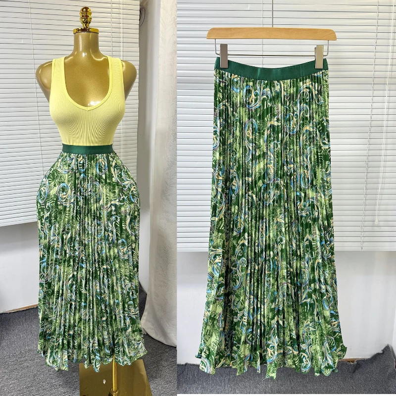 Skirts Women Mid Length Skirt A Line Elastic Waist Slim Fit Elegant Splice Y2k Streetwear Work Pleated Print Floral Casual 2026