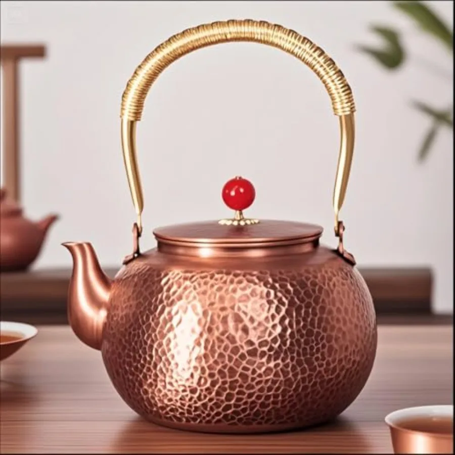 

Handmade Hammered Copper Tea Kettle for Stove Top 1.6 Quart 1500ml Extra Thick Stovetop Teapot with NonToxic CoatingFree Design