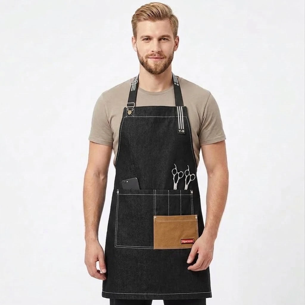 

Корейский стиль: Ковбойский фартук унисекс для бариста, молочной кафе, ресторана, парикмахера. Мужская рабочая униформа.