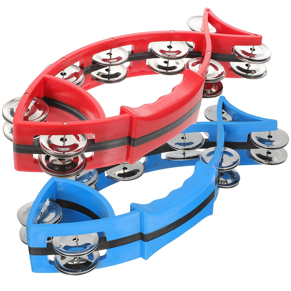 

2 Pcs Hand Bell Percussion Toy Kids Instruments Toys Portable Mini Tambourine Metal Handbells Musical Child
