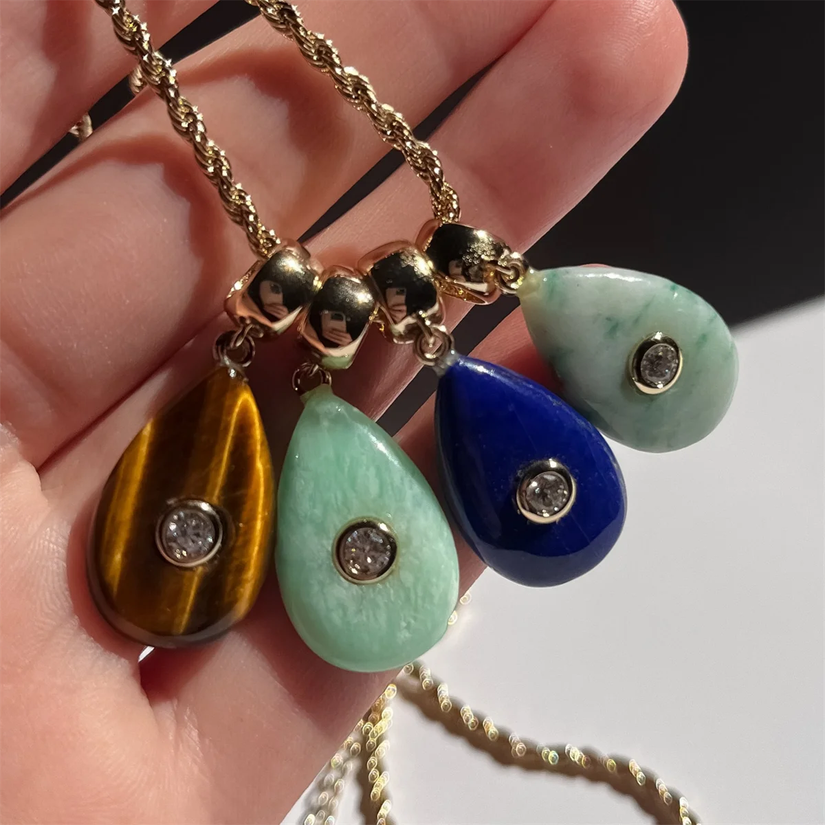 Vintage personalized design stainless steel droplet shaped pendant inlaid with zircon, DIY handmade accessory
