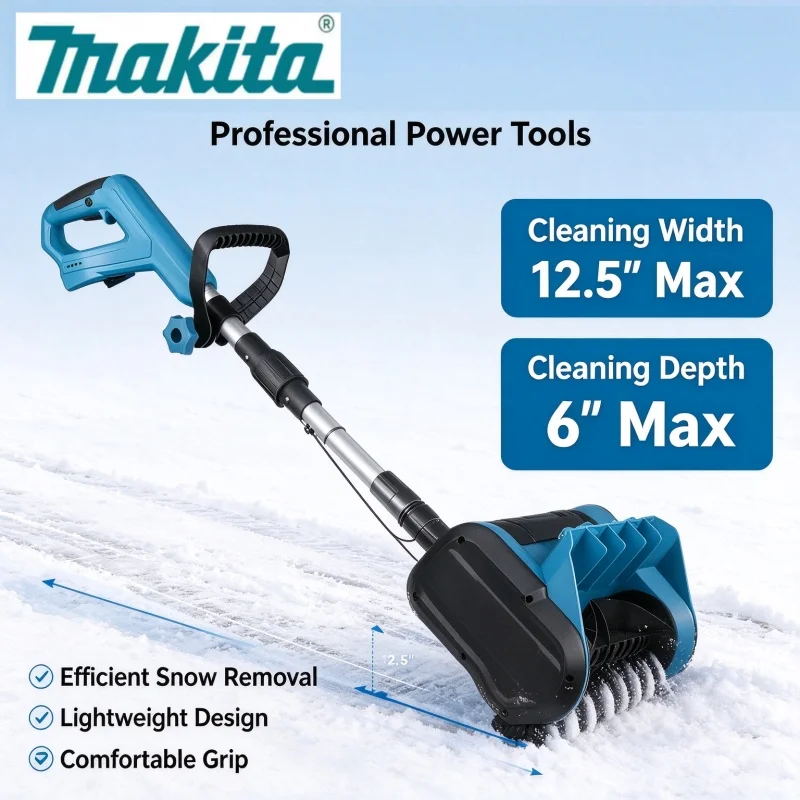 NEW Makita Cordless Handheld Snow Blower 12.5 Inch Cleaning Width 6 Inch Depth Battery Powered Electric Snow Thrower Telescopic