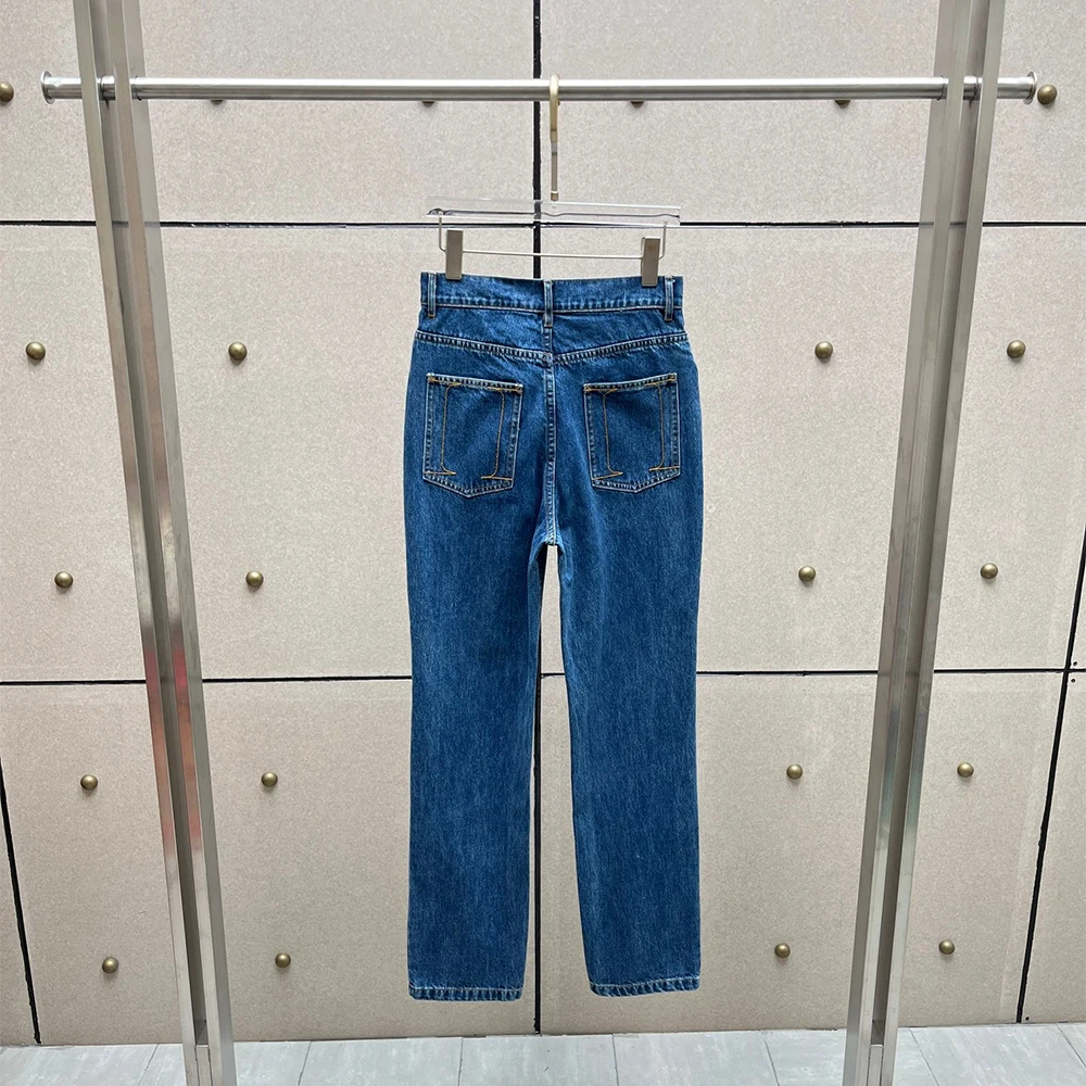 Ladies 100% Cotton High Waist Straight Jeans Vintage Washed Denim Pants Length Casual Trousers Women Daily Basic Denim Trousers