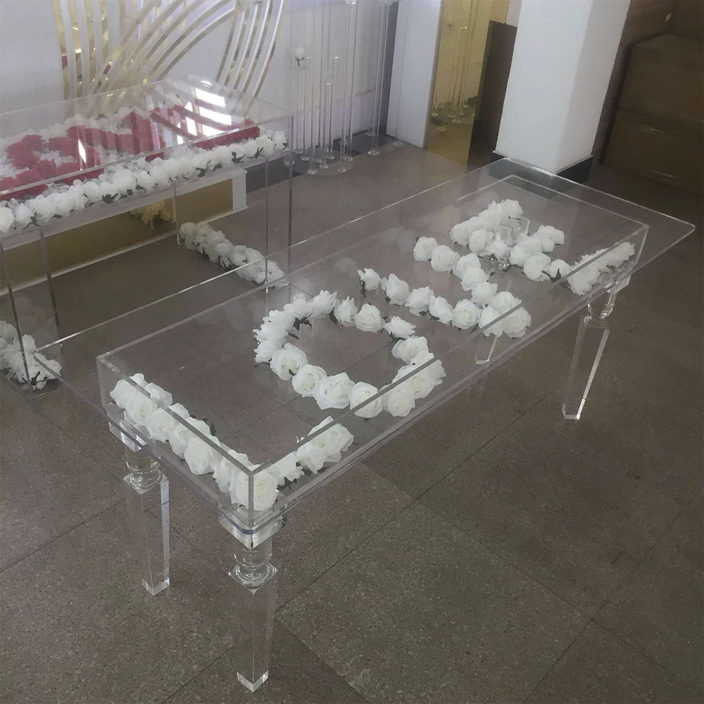 Popular New Design Bride And Groom Wedding Table Acrylic Clear Square Modern Dining Table For Event