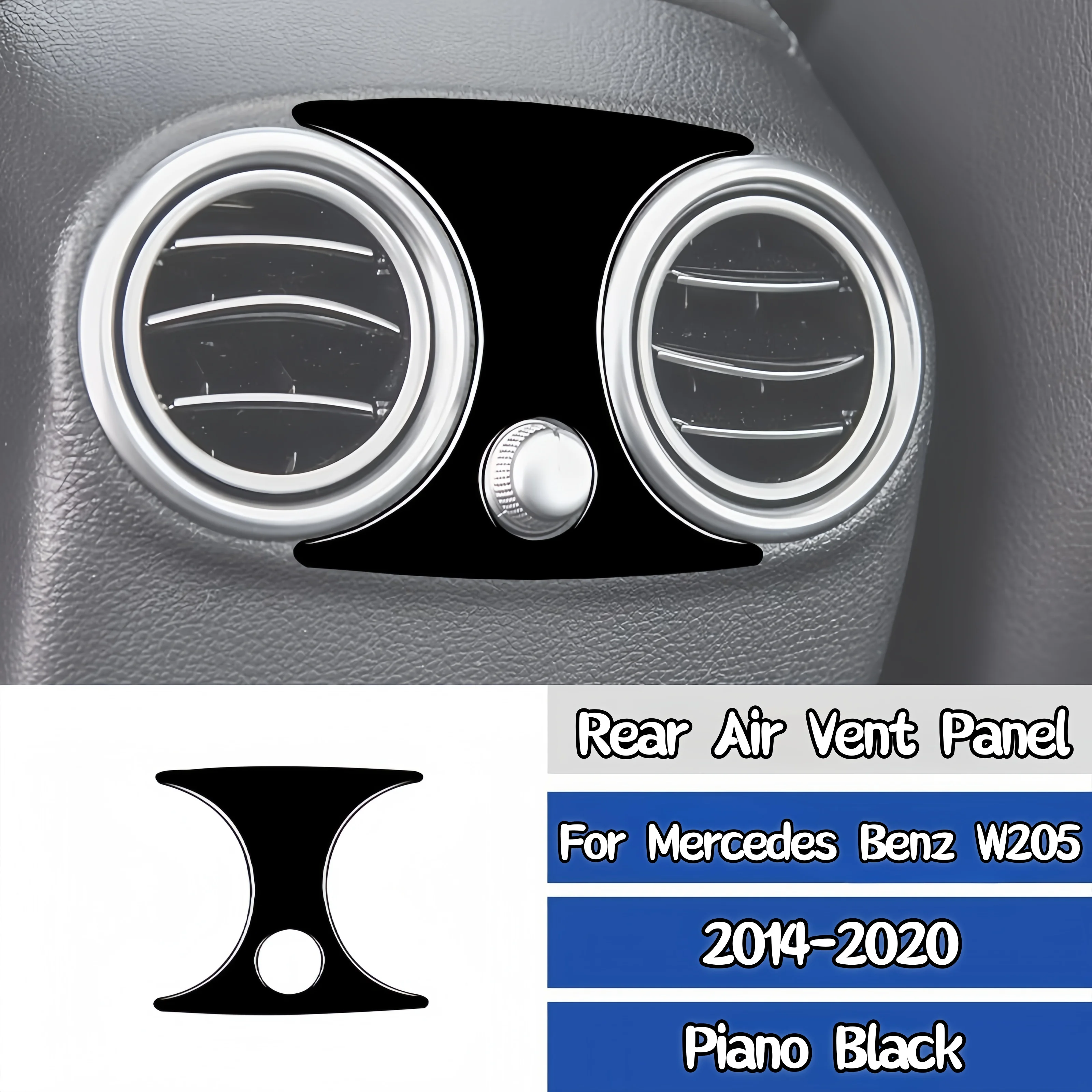 

For Mercedes W205 Benz C Class GLC 14-20 Piano Black Auto Rear Air Vent Center Panel Decorative Cover Trim Sticker Accessories