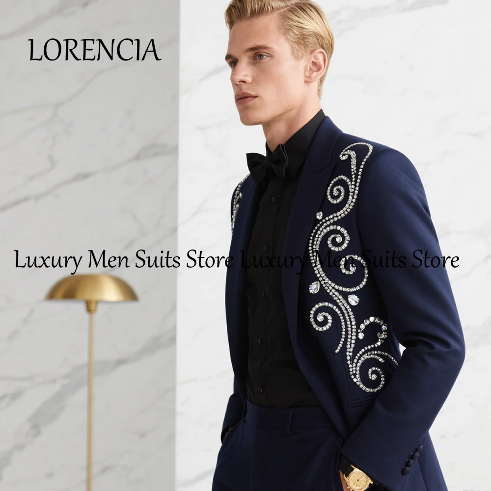 

Sparkling Diamond Suits for Male 2 Pieces Crystal Tuxedos Evening Banquet Party Outfits Customized Blazer Pants fatos de homem