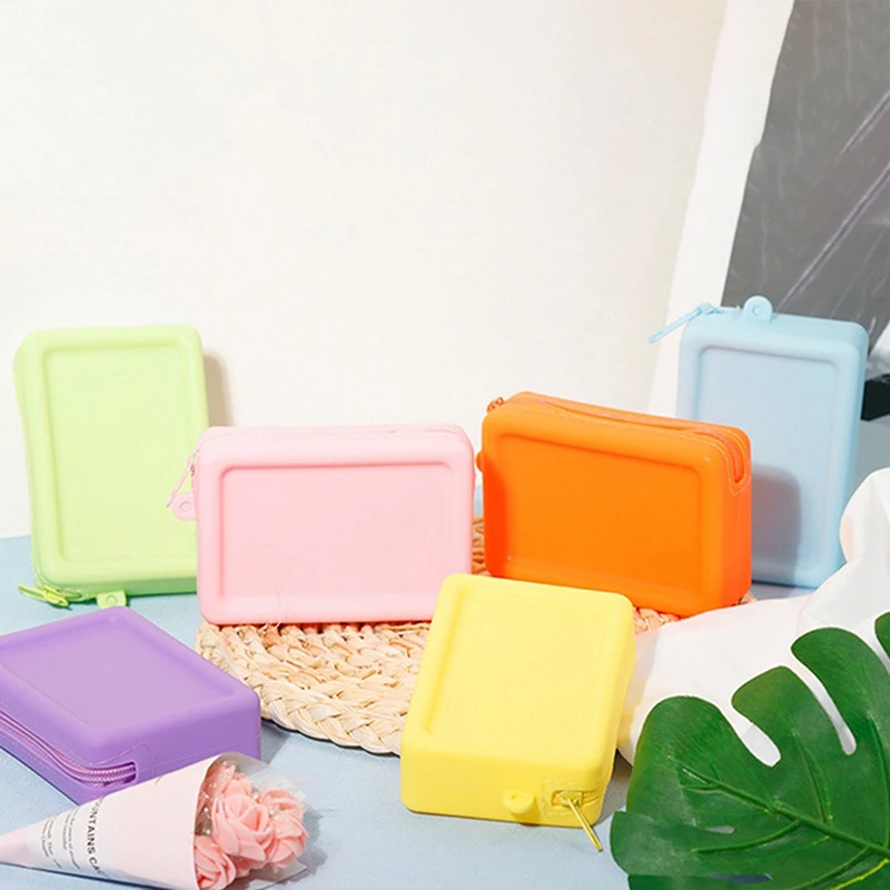 Silicone Organizer Cosmetic Bag Waterproof Smooth Zipper Earphone Holder Color Wallet Coin Purse Portable Pouch