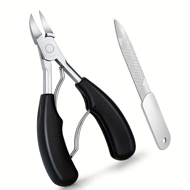 مجموعة مقصات أظافر احترافية من الفولاذ المقاوم للصدأ مكونة من قطعة واحدة، مقبض مريح مانع للانزلاق، متضمن ملف أظافر، تشذيب أظافر القدم الغارزة