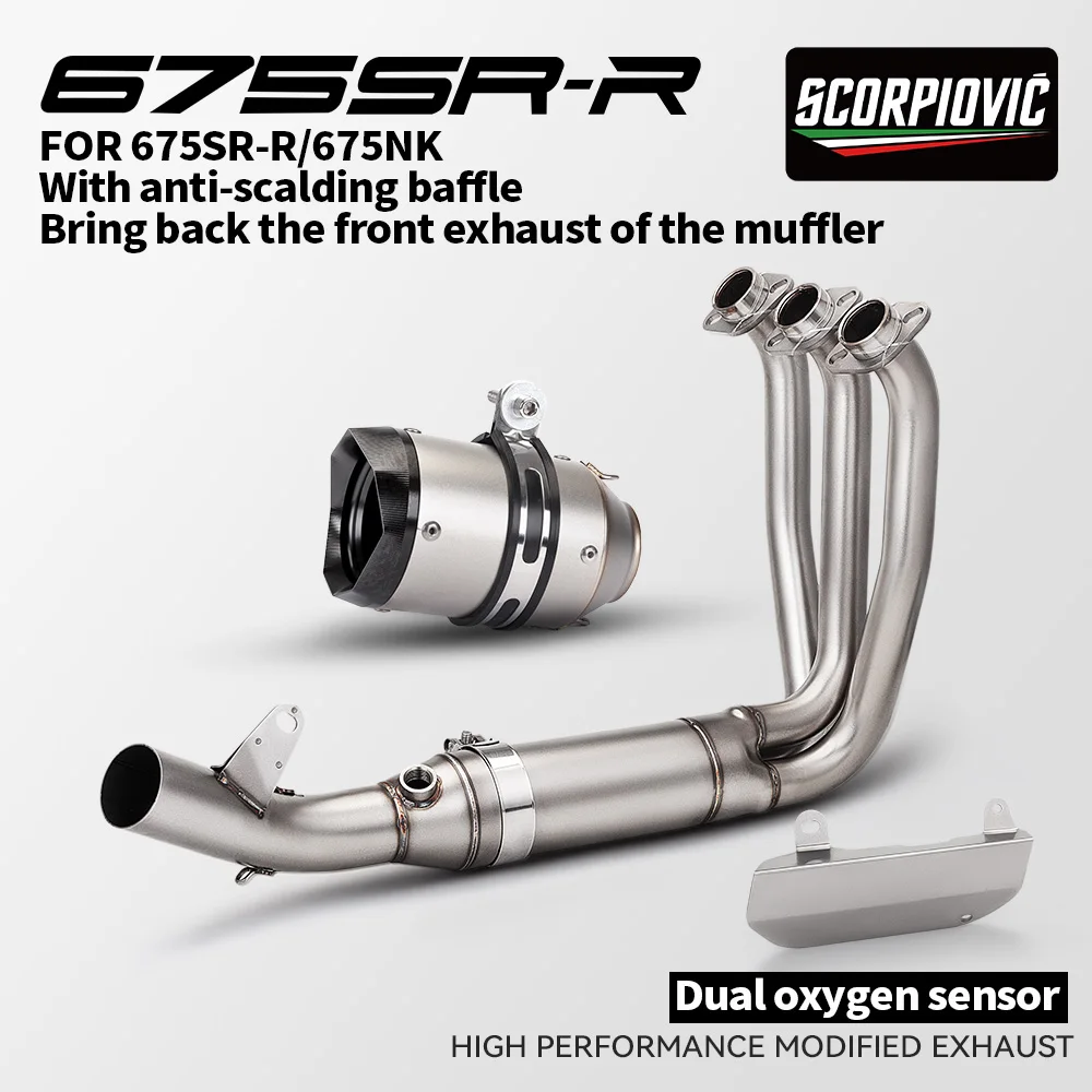 Slip On Motorcycle Exhaust System Dual Oxygen Sensor Front Header & Tail Pipe For CF675SR-R 675NK Sport Bike
