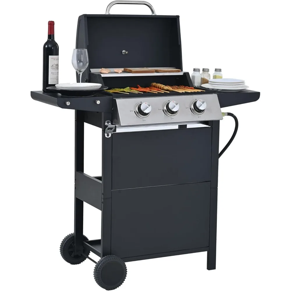 BBQ Grill 3 Burner Propane Gas, Stainless Steel BBQ Grill BTU for Outdoor Cooking Kitchen, Garden and Patio Backyard Barbecue