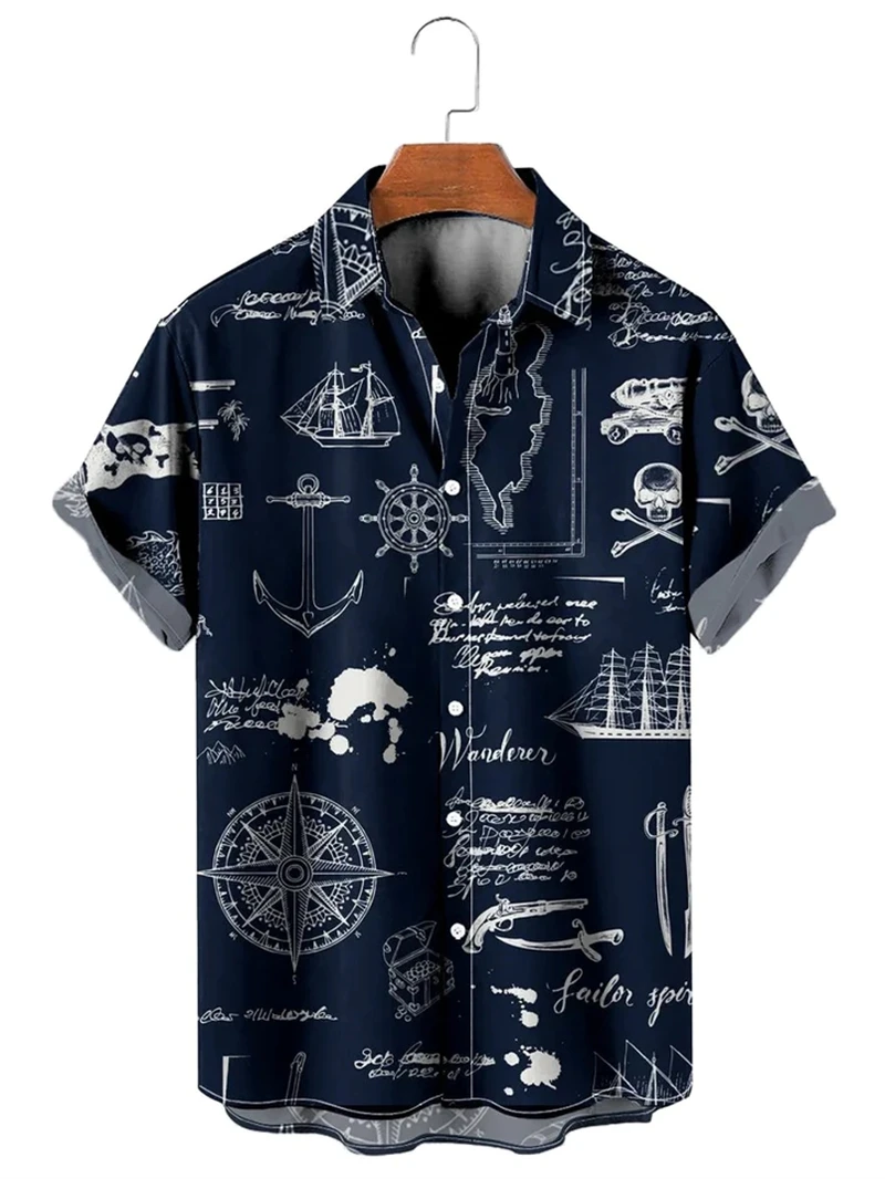 Vintage Shirt For Men 3d Map Printed Short Sleeve Male Shirt Lapel Button Men\'s Clothing Casual Fashion Tops Oversized Tshirt