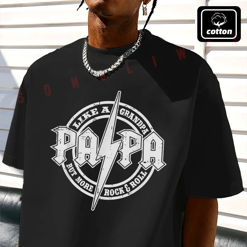 

2026 Shirt Cotton Casual NEW Papa Like A Grandpa Fathers Day Rocker Dad Design Moto T-shirts Mens Summer Top Tee