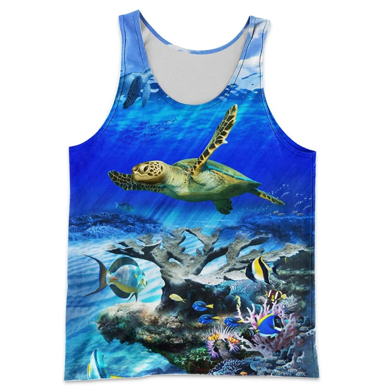 Men Sleeveless Tanks Tops 3D Funny Anime Tortoise Women Fashion Tops Summer Round Neck Oversized Harajuku Male Campaign Vest Tee