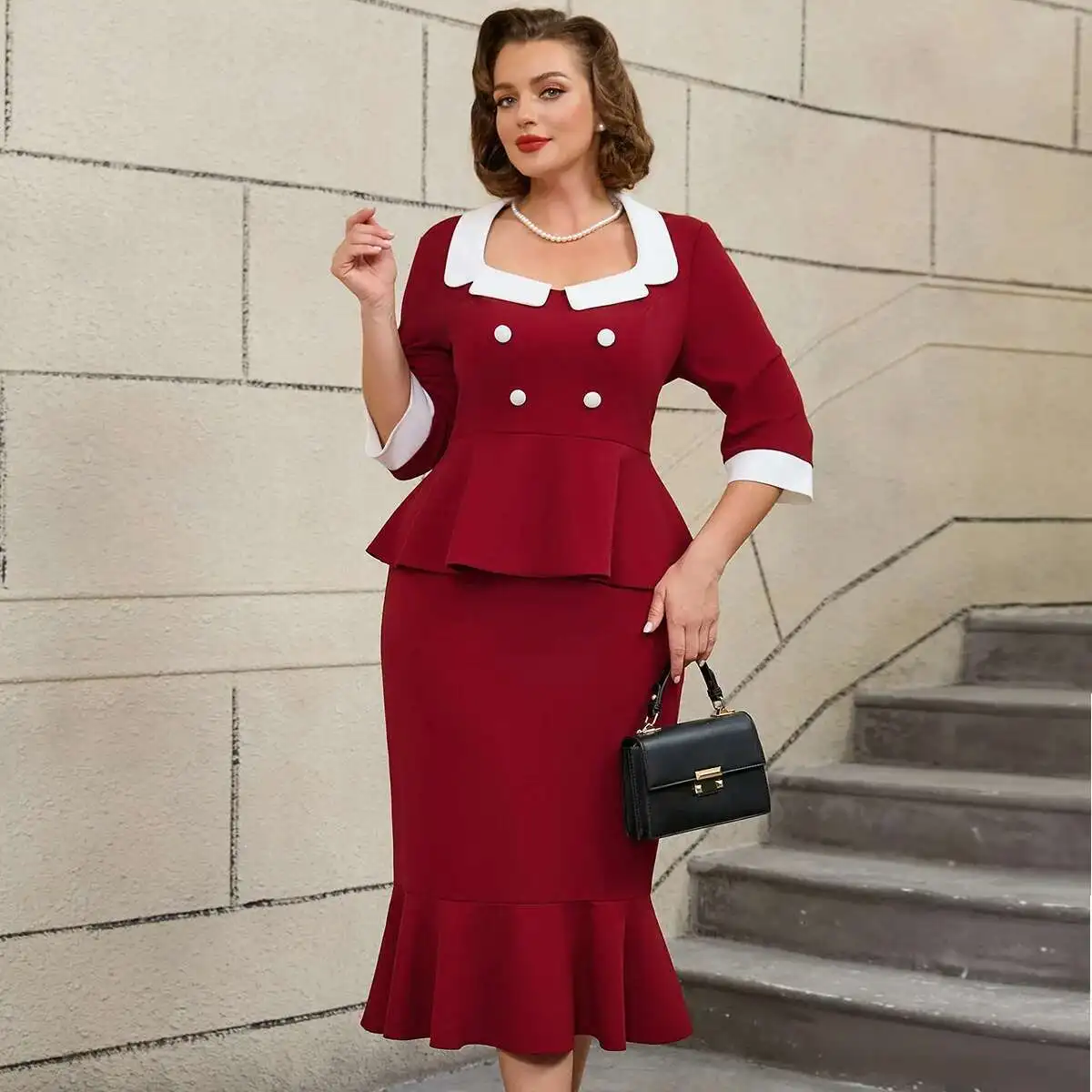 

Plus Size Ruffle Edge Cover-up Women's Top Dress Slimming High-waist Mermaid Skirt Two-piece Set Summer Elegantes Casual Y2k