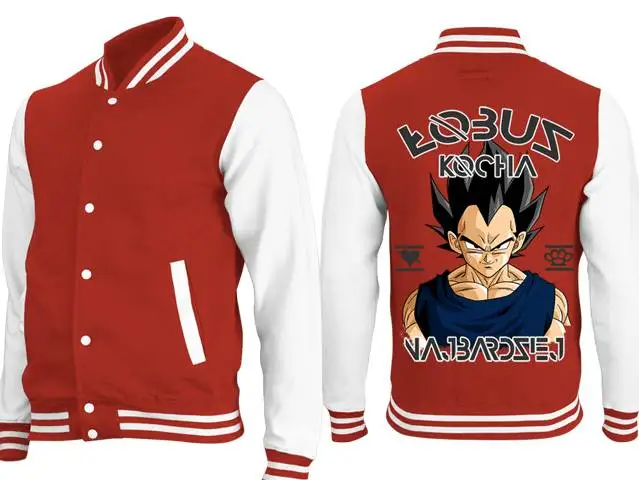 

​ Бейсбольная куртка Dragon Ball с красными рукавами реглан и растительным принтом на спине, дизайн персонажей аниме, повседневная верхняя одежда унисекс ​ ​