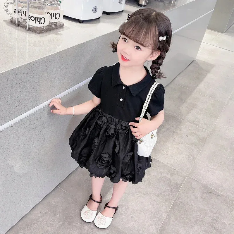 Verão bebê meninas vestido tridimensional floral vestido de princesa crianças roupas diárias praia férias crianças roupas 2-8 anos