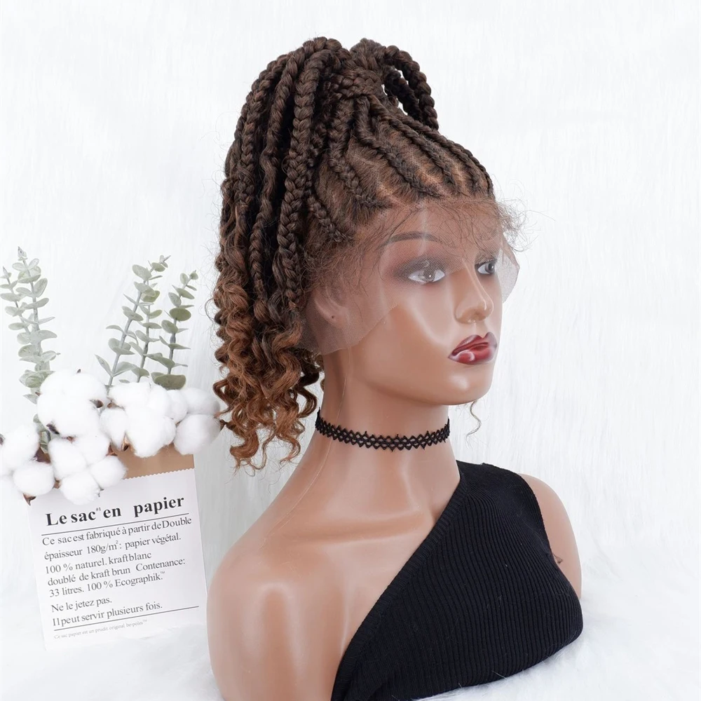 Full Lace High Ponytail Braided Wig 100% Hand Weaving Afro Synthetic Wig For Women 20 Inch Spice Girl Jumbo Braided Lace Wig