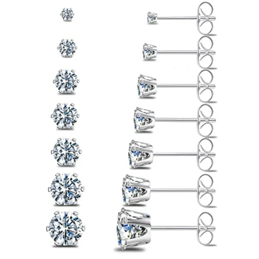 

Silver Gold Black Stud Earrings Set Hypoallergenic Cubic Zirconia Titanium Stainless Steel Silver Rose Gold Black CZ Cartilage