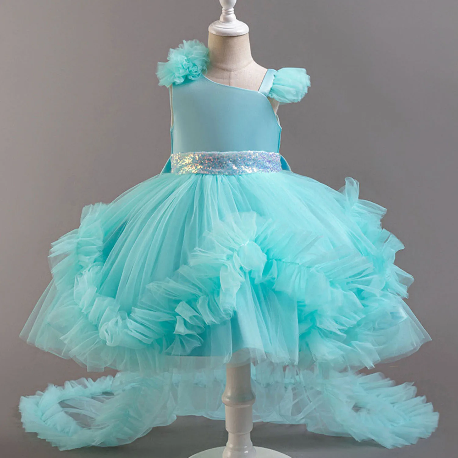 Charlotte Stilvolles Baby-Kleid für kleine Mädchen, eine Schulter, gerüscht, für Hochzeit, Blumenmädchen, Geburtstag, Party, Festzug, formelles Partykleid